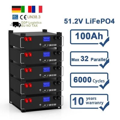 51.2V 100Ah BMS 5kw Diy LiFePO4 積み重ねられる家庭用太陽光発電の蓄電池